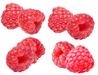 groups of fresh raspberries on a transparent background