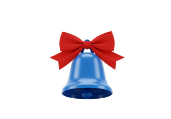 Blue bell with red bow 3 d render transparent background