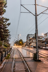 Tram tracks on Pariska (Paris) street in Belgrade, Serbia