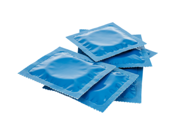 Blue condoms packaged for safe sex health and prevention