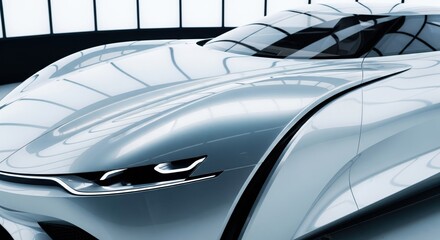 Obraz premium Futuristic concept car with a sleek aerodynamic design in a modern minimalist showroom
