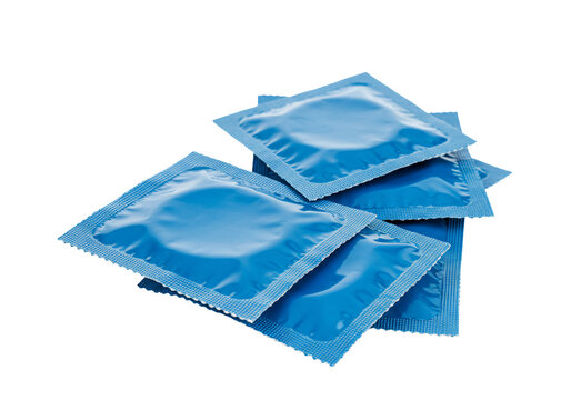 Blue condoms packaged for safe sex health and prevention