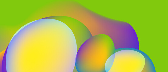 Abstract colorful shapes overlap. Vibrant gradients create fluid forms, suggesting movement, energy, modern design. Bright hues dominate composition.