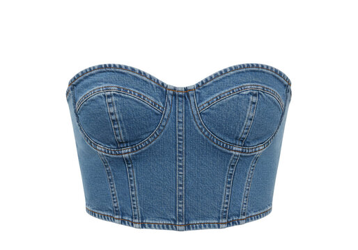 Blue denim bustier top fashion apparel clothing garment strapless design element isolated transparent background