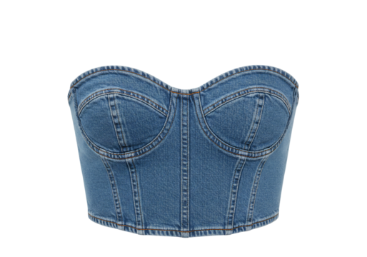 Blue denim bustier top fashion apparel clothing garment strapless design element isolated transparent background