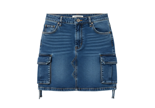 Blue denim cargo skirt fashion apparel clothing item mini skirt pocket detail casual wear womens style trendy outfit female clothing summer fashion