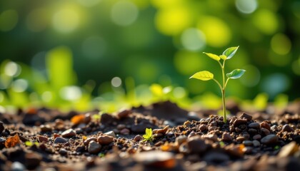 Earth Day concept, subject at top, clear copy space below, bokeh light and abstract blurred green nature background, emphasizing environmental theme, optimized for photo.