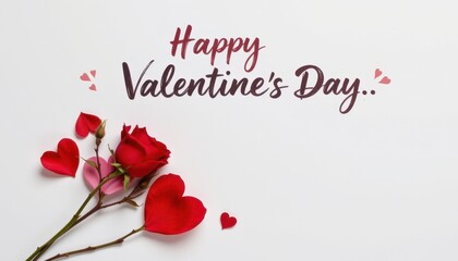 Handwritten brush ink lettering of Happy Valentines Day at the top, white background with white brilliance, ample blank space at the bottom for copy