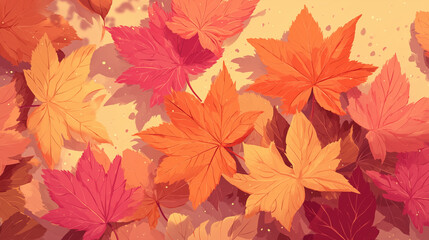 autumn falling leaves background illustration with scattered maple foliage, seasonal design for wallpaper, poster, banner and decoration	