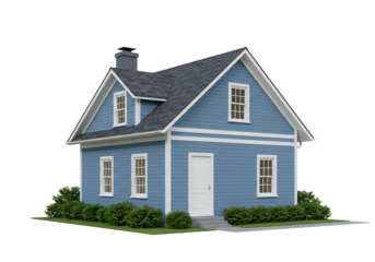 Blue house exterior 3 d render isolated on transparent background
