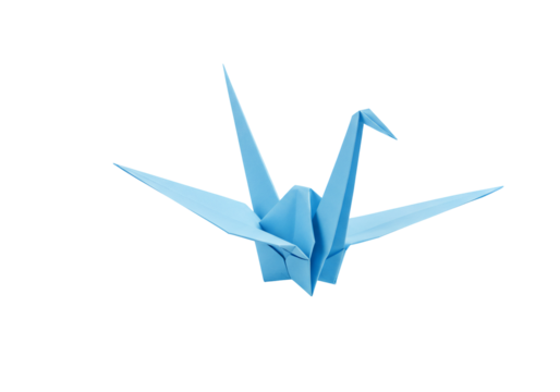 Blue origami crane paper bird folded craft transparent background - Powered by Adobe