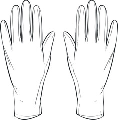 Illustration of a pair of gloves suitable for various uses such as cleaning and medical tasks. Black on transparent background.