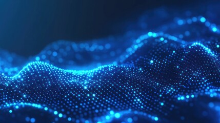 Abstract digital landscape of glowing blue dots