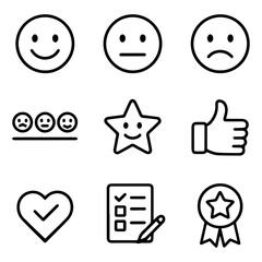 Collection of Feedback Emojis Stars and Checklist Icons.