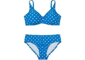 Blue polka dot bikini swimsuit summer fashion beachwear apparel clothing two piece womenswear isolated transparent background