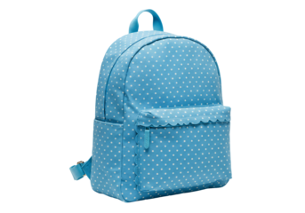 Blue polka dot backpack childrens school bag with transparent background