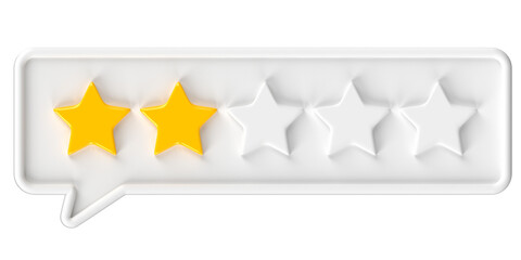 3D white rating bubble two stars review icon