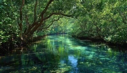 Obraz premium Serene waterway through lush tropical forest