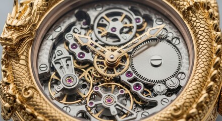 Fototapeta premium Luxury Dragon Watch: Close-up of Mechanical Movement