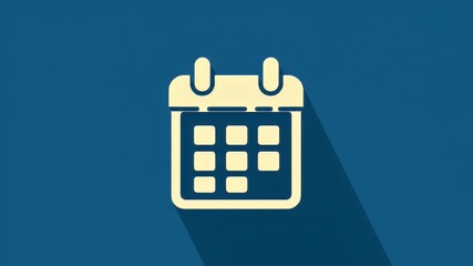 Stylized calendar icon with long shadow on blue, planning and organizing concept
