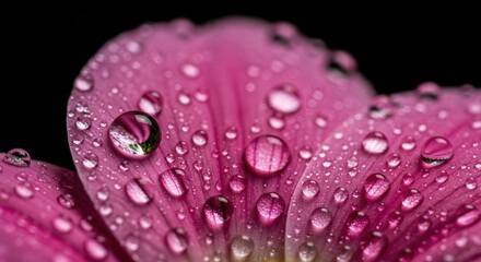 Macro Shot of Pink Flower Petal with Water Droplets