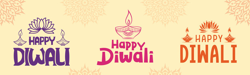 happy diwali festival bold text typography banners flyers posters