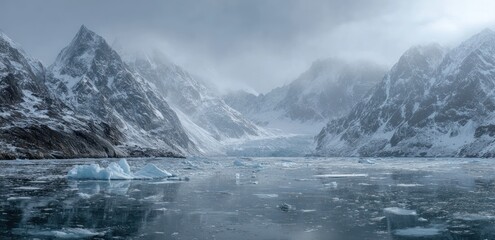 Obraz premium Frozen fjord in a misty arctic landscape