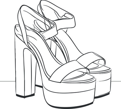 black and white platform sandals clip art preview