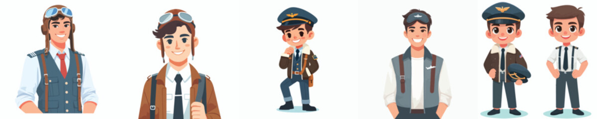 vector of cute smiling young man in pilot costume