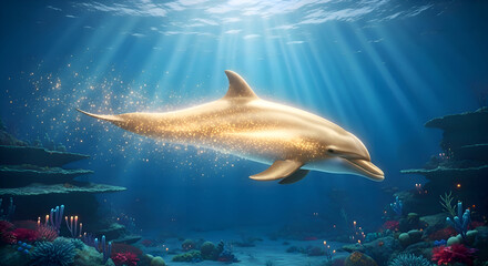 Fototapeta premium Radiant Dolphin Swimming Underwater in Ocean