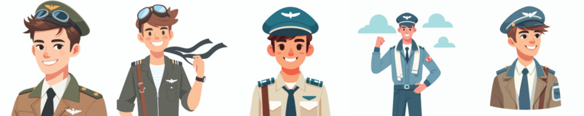 vector of cute smiling young man in pilot costume