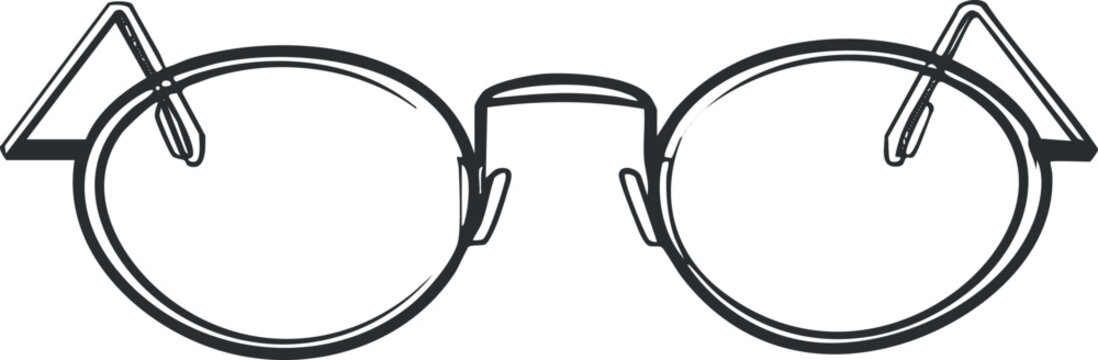 A minimalist line drawing of stylish eyeglasses suitable for various fashion contexts Black on transparent background.