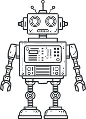 Fototapeta premium A playful cartoon robot character designed for fun and creativity in illustrations. Black on transparent background.