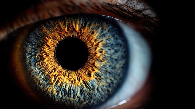 Striking Macro Photography of a Vibrant Yellow Iris Against a Black Background Ideal for EyeCatching Campaigns, Graphic Design or Digital Art.