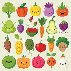 Fototapeta premium A collection of various cartoon vegetables with smiling faces, perfect for educational materials.