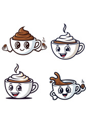 Cute Coffee Cup Mascot Logo Set