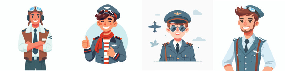 vector of cute smiling young man in pilot costume