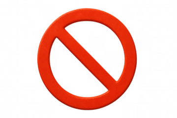 Circular red prohibition sign featuring warning symbol, blocking hazardous actions against transparent backdrop