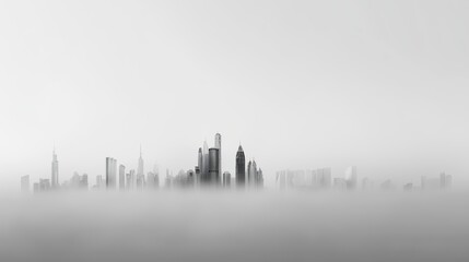 Fototapeta premium Minimalist city skyline in fog, barely visible outlines.