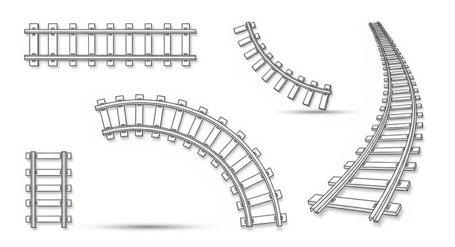 Set of Railway Tracks in Different Perspectives - Vector Illustration