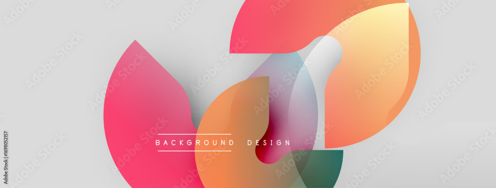 Wall mural abstract shapes overlap, creating vibrant color gradients. minimalist design with text background de
