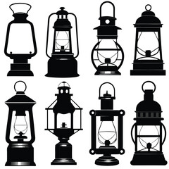 Collection of eight vintage oil lantern silhouettes.