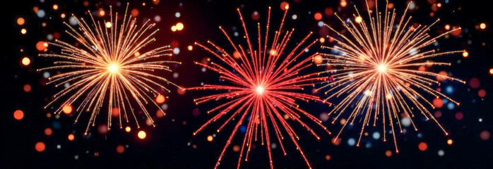 fireworks lights on a black background. Christmas and New Year greeting card. 3d illustration