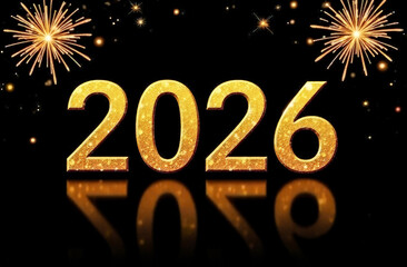 gold numbers 2026 on a black background. New Year's Eve celebration. greeting card