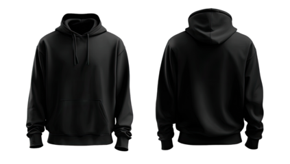 Black hoodie, front and back views