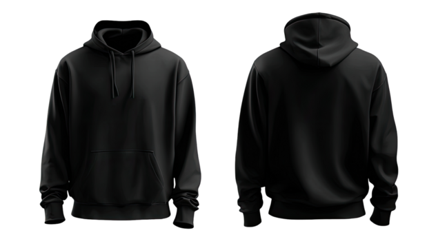 Black hoodie, front and back views