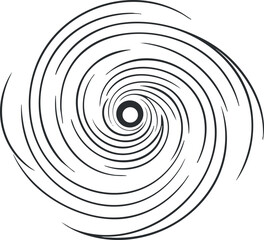 Fototapeta premium Abstract spiral design with concentric lines creating a dynamic swirling pattern. Black on transparent background.