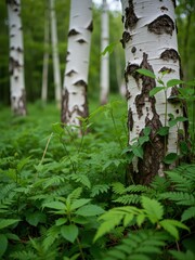 Obraz premium Exploring the tranquil birch forest nature photography lush green environment close-up perspective