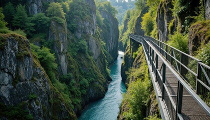 Exploring the scenic gorge nature trail mountainous region serene landscape elevated view adventure awaits