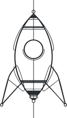 Obraz premium A minimalist vector illustration of a rocket, symbolizing space exploration and innovation. Black on transparent background.